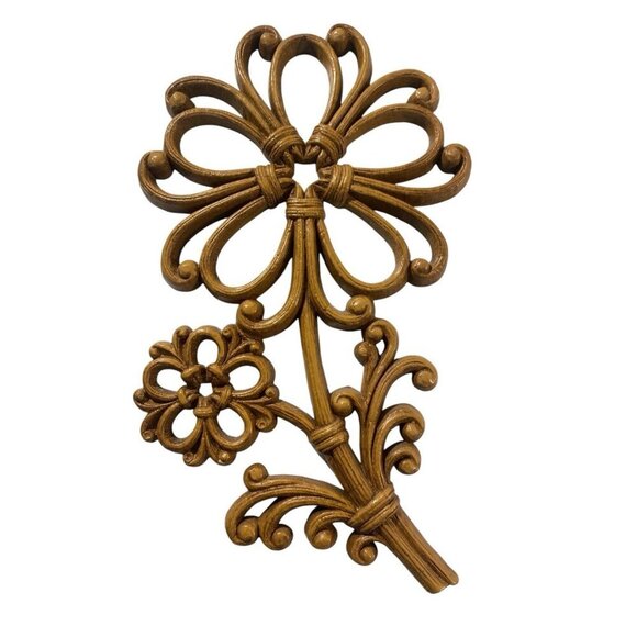 Set Of 3 Vintage Homco Flower Wall MCM Decor, 7", 6" & 4.5"  Brown Gold Plastic - Picture 4 of 7